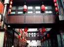 a lot of red lantern decorated in the streets of Chengdu
